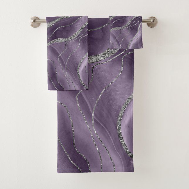 Lavender Agate Silver Glitter Glam #1  Bath Towel Set (Insitu)