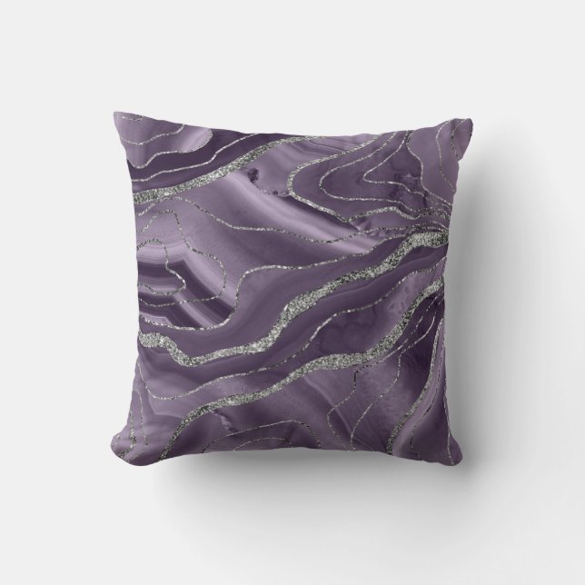 Lavender Agate Silver Glitter Glam #1  Cushion (Front)