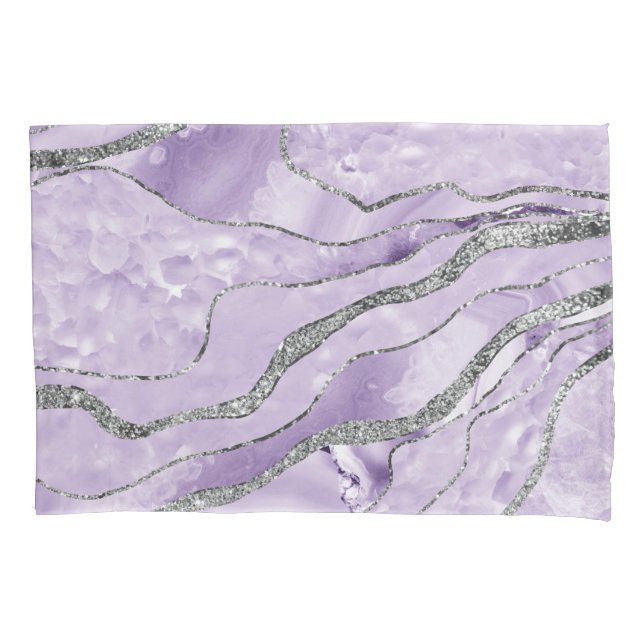 Lavender Agate Silver Glitter Glam #1  Pillowcase (Front)