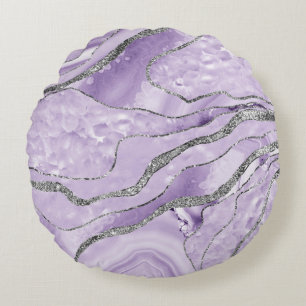 Lavender Agate Silver Glitter Glam #1  Round Cushion