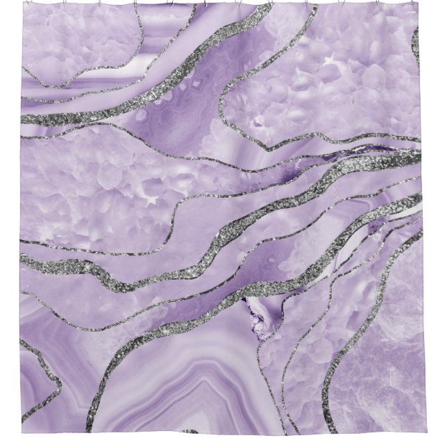 Lavender Agate Silver Glitter Glam #1  Shower Curtain (Front)