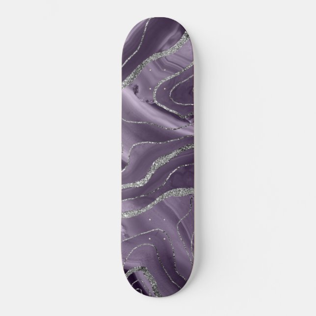 Lavender Agate Silver Glitter Glam #1 Skateboard (Front)