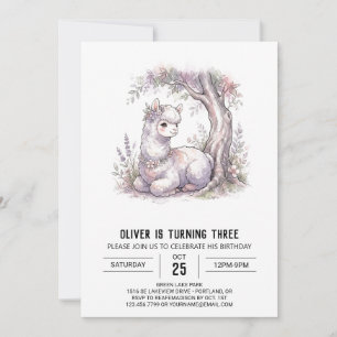 Lavender Alpaca Birthday Invitation