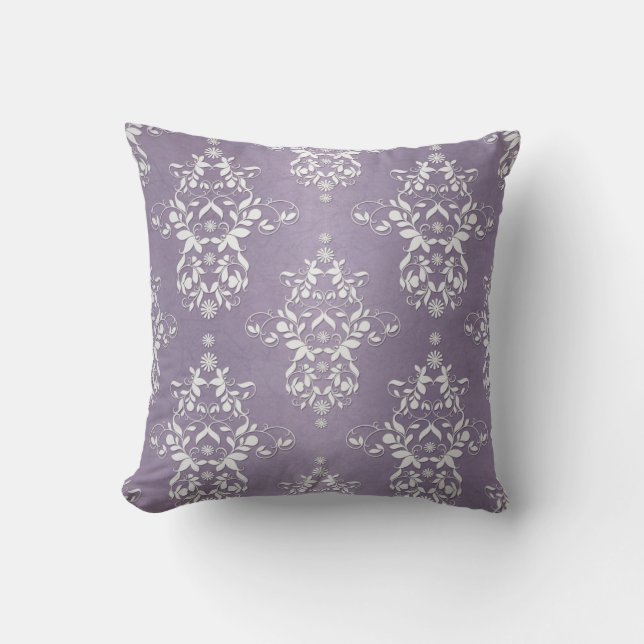 Lavender Amethyst Floral Damask Cushion (Front)