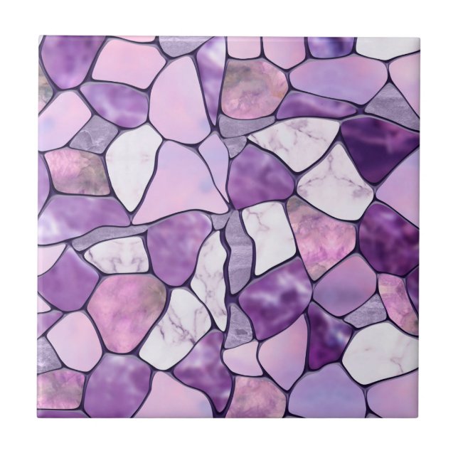 Lavender Amethyst Marble cells abstract Ceramic Tile (Front)