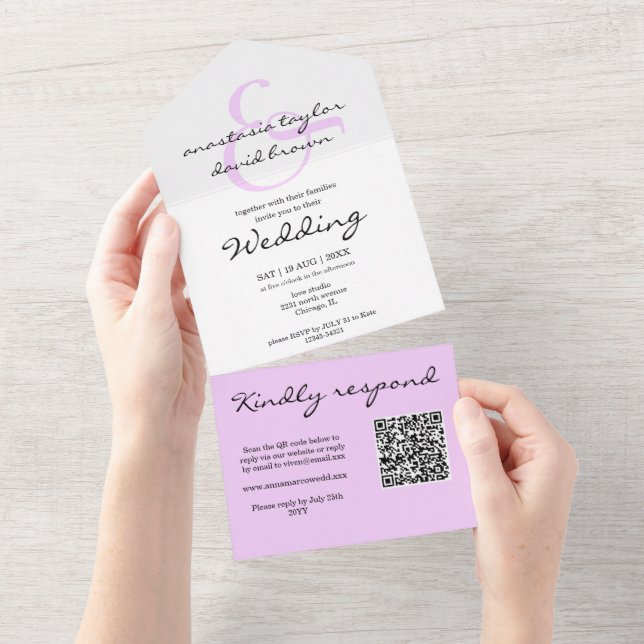 Lavender Ampersand QR Code All In One Invitation (Tearaway)
