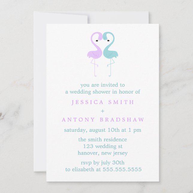 Lavender and Aqua Flamingos Couples Wedding Shower Invitation (Front)