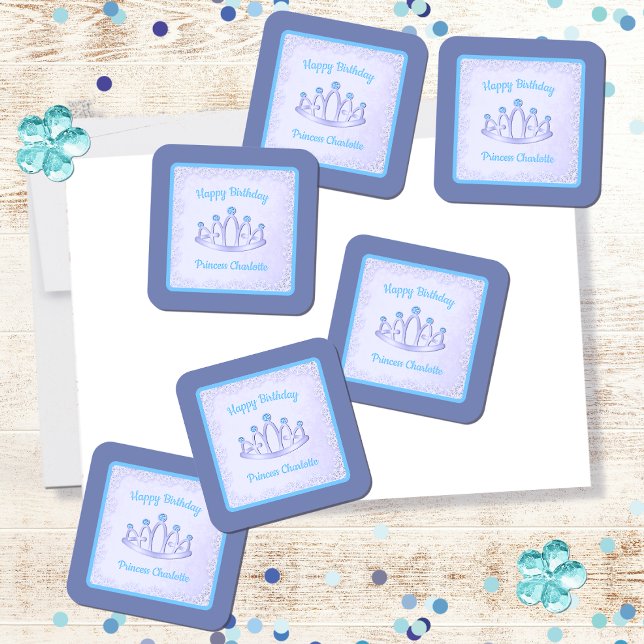Lavender and Aqua Princess Tiara Birthday Party  Square Sticker (Creator Uploaded)