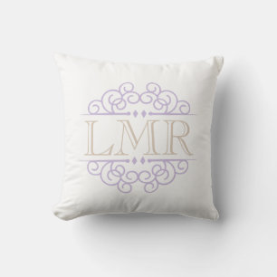 Lavender and Beige Vintage Frame Monogrammed Cushion