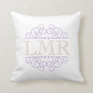 Lavender and Beige Vintage Frame Monogrammed Cushion