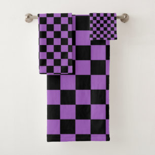 Lavender and Black Chequered Pattern Bath Towel Set