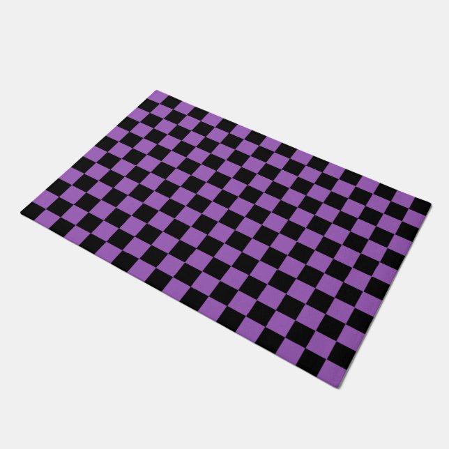 Lavender and Black Chequered Pattern  Doormat (Angled)