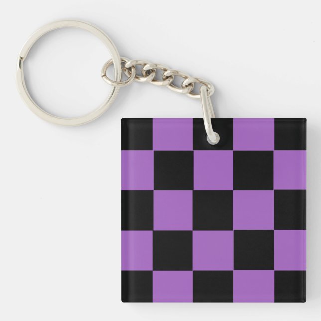 Lavender and Black Chequered Pattern  Key Ring (Front)