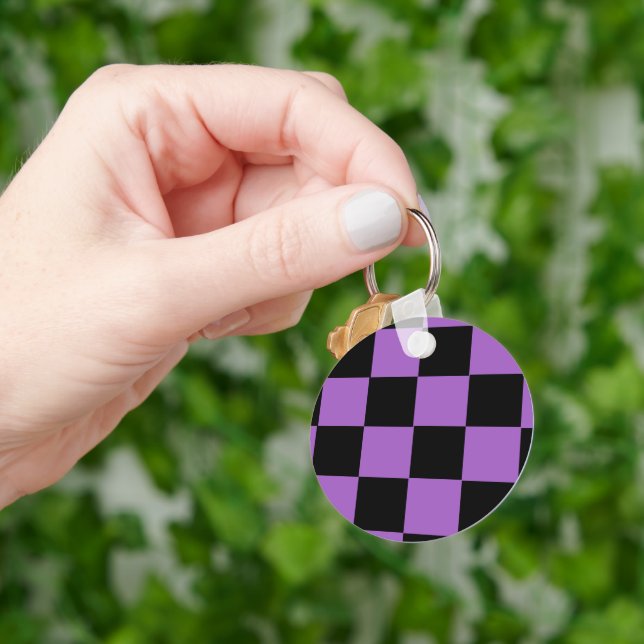 Lavender and Black Chequered Pattern  Key Ring (Hand)