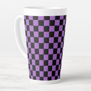 Lavender and Black Chequered Pattern Latte Mug