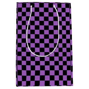 Lavender and Black Chequered Pattern  Medium Gift Bag