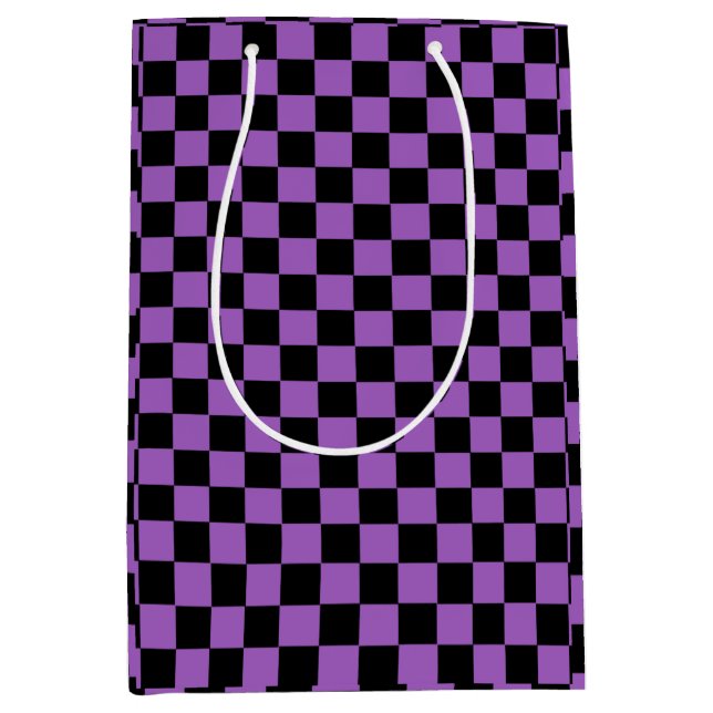 Lavender and Black Chequered Pattern  Medium Gift Bag (Front)