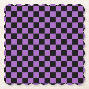 Lavender and Black Chequered Pattern Paper Coaster