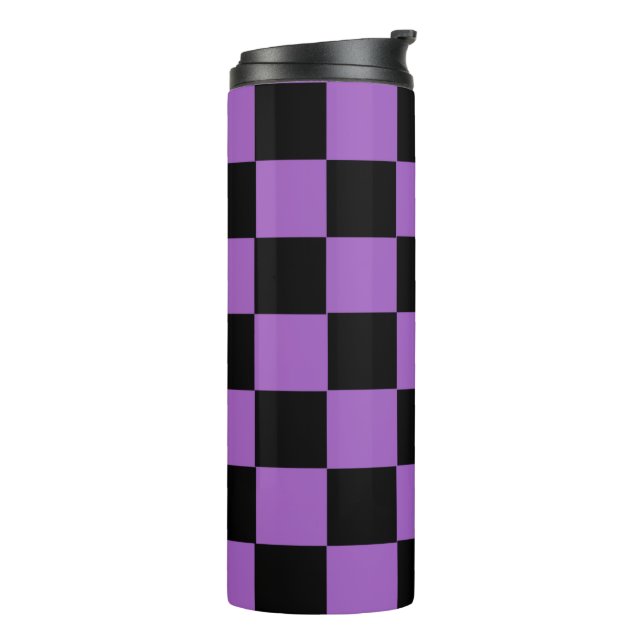 Lavender and Black Chequered Pattern  Thermal Tumbler (Rotated Left)