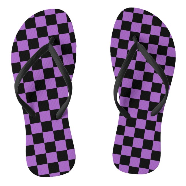 Lavender and Black Chequered Pattern  Thongs (Footbed)