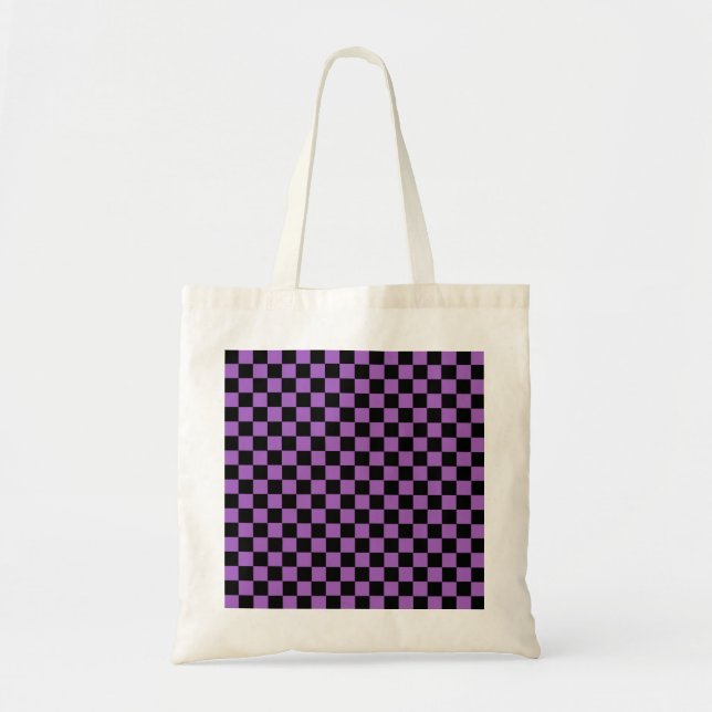 Lavender and Black Chequered Pattern  Tote Bag (Front)