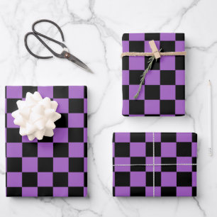 Lavender and Black Chequered Pattern  Wrapping Paper Sheet