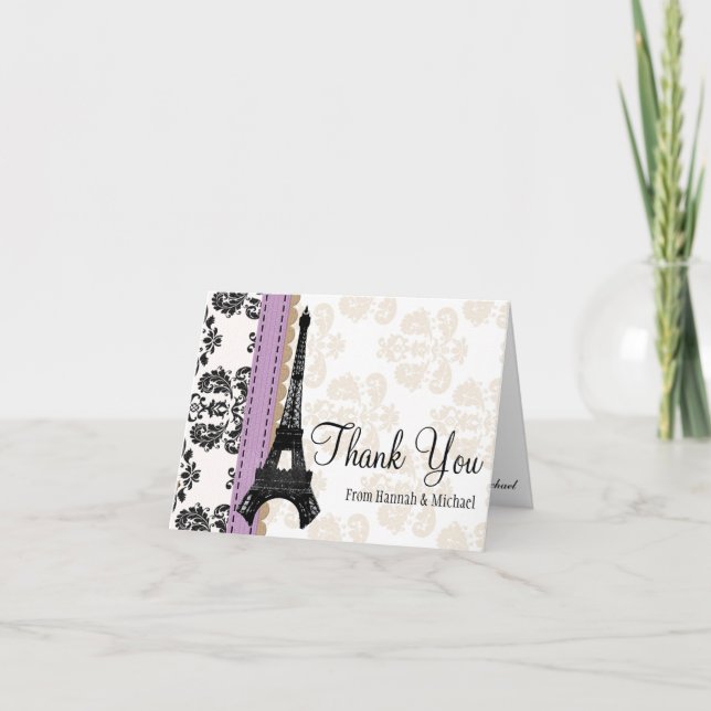 LAVENDER AND BLACK DAMASK EIFFEL TOWER THANK YOU (Front)