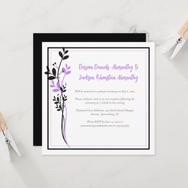 Lavender and Black Floral Reception Only | Invitation (Front/Back In Situ)