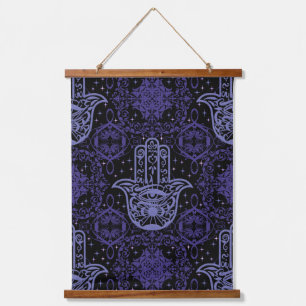 Lavender and Black Hamsa Hand Beautiful Hanging Tapestry