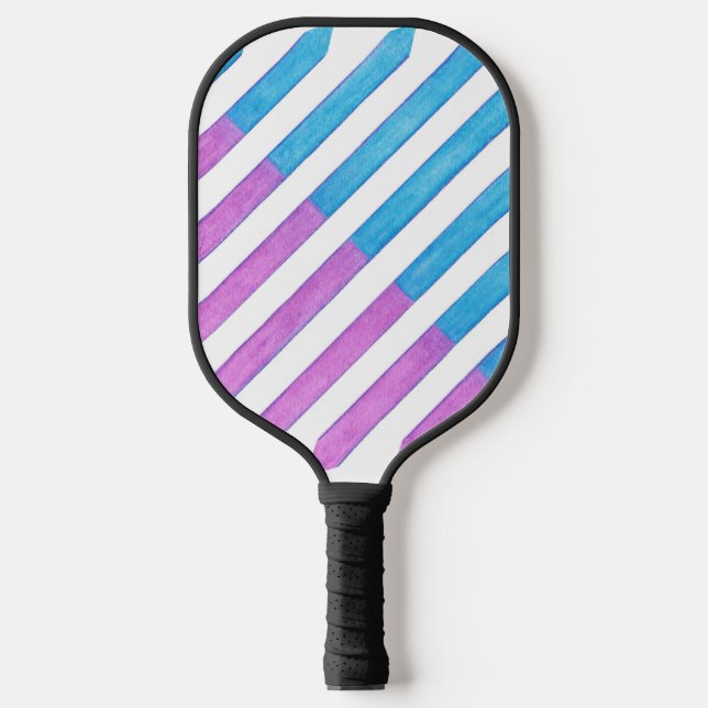 Lavender and Blue Diagonal Stripes Pickleball Paddle (Front)