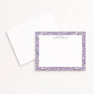 Lavender and Blue Hand-Block Inspired Floral Note Invitation