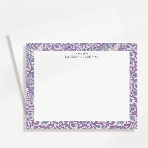 Lavender and Blue Hand-Block Inspired Floral Note Invitation