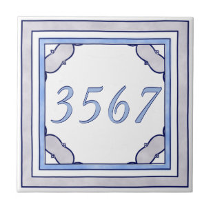 Lavender and Blue Small House Number Tile