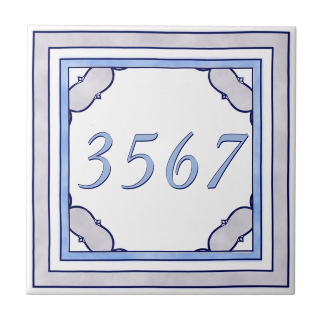 Lavender and Blue Small House Number Tile (Front)