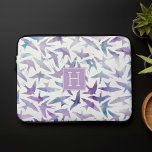 Lavender and Blue Watercolor Birds Monogrammed Laptop Sleeve<br><div class="desc">Sweet watercolor birds pattern in beautiful blue and green hues. Personalise it with your name,  monogram,  or any text of your choice.</div>