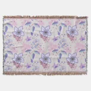 Lavender and Blush Pastel Botanical Floral Pattern Throw Blanket