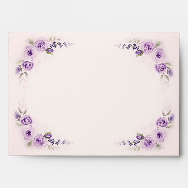 Lavender and Blush Rose Wedding Envelope (Front)