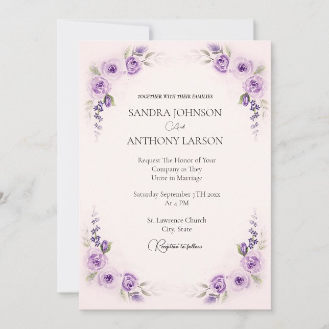 Lavender and Blush Rose Wedding Invitation (Front)