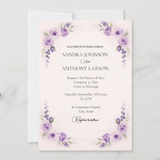 Lavender and Blush Rose Wedding Invitation