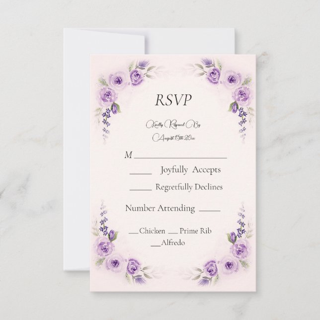 Lavender and Blush Rose Wedding RSVP Card (Front)
