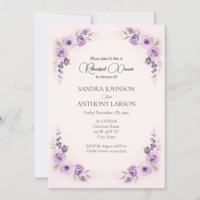 Lavender and Blush Wedding Rehearsal Invitation (Front)