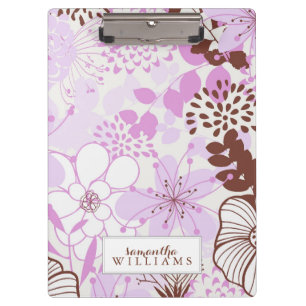 Lavender and Brown Floral Pattern Personalised Clipboard