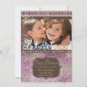 Lavender and Brown Snowflakes Photo Holiday Card