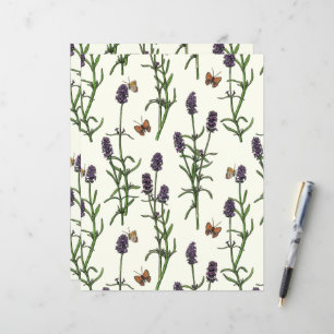 Lavender and butterflies on off white