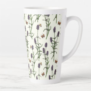 Lavender and butterflies on off white latte mug