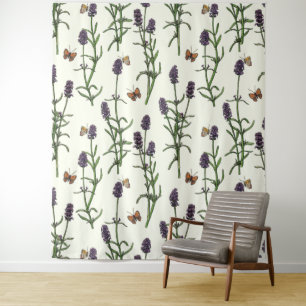 Lavender and butterflies on off white tapestry