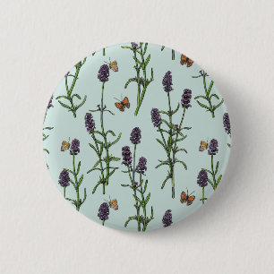Lavender and butterflies on sea glass 6 cm round badge