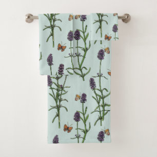 Lavender and butterflies on sea glass bath towel set