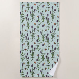 Lavender and butterflies on sea glass beach towel