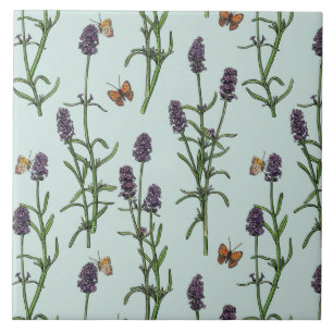 Lavender and butterflies on sea glass ceramic tile